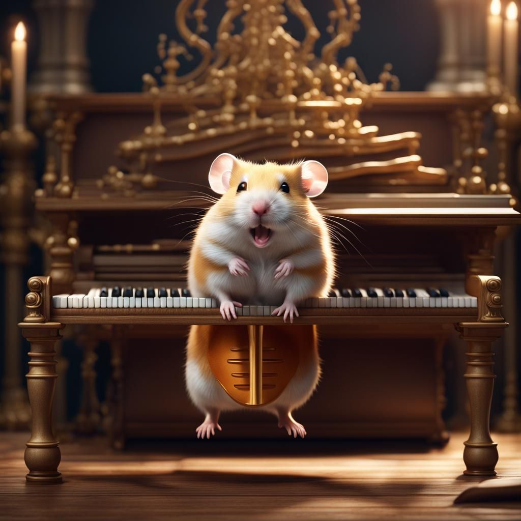 A hamster playing on a piano