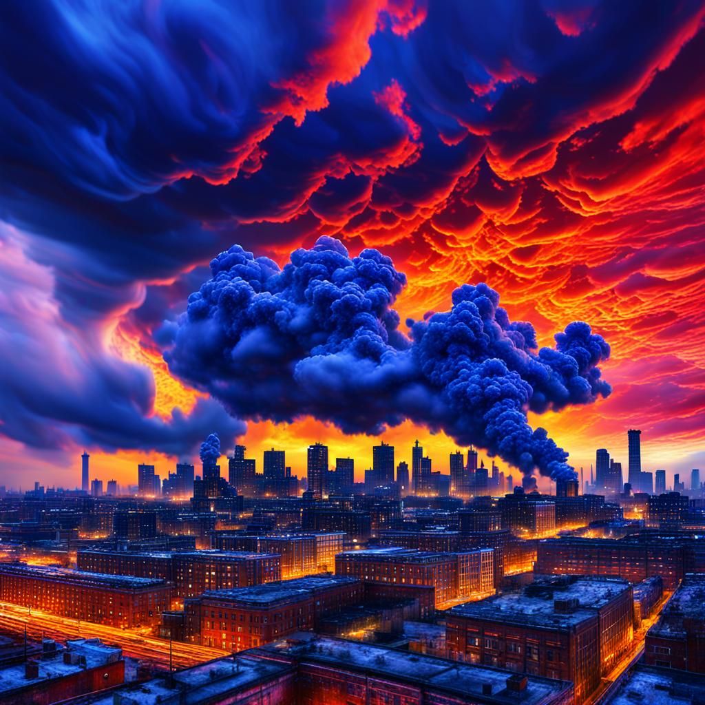 Dramatic Metropolis Under Twilight Sky: Hyperrealistic Digit...