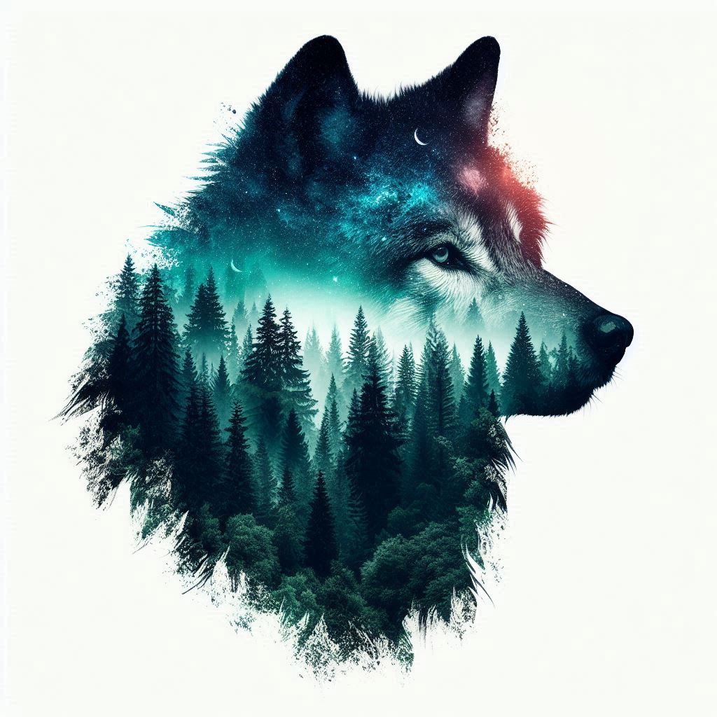 double exposure beautiful fantasy DALL-E 3 portrait landscape..