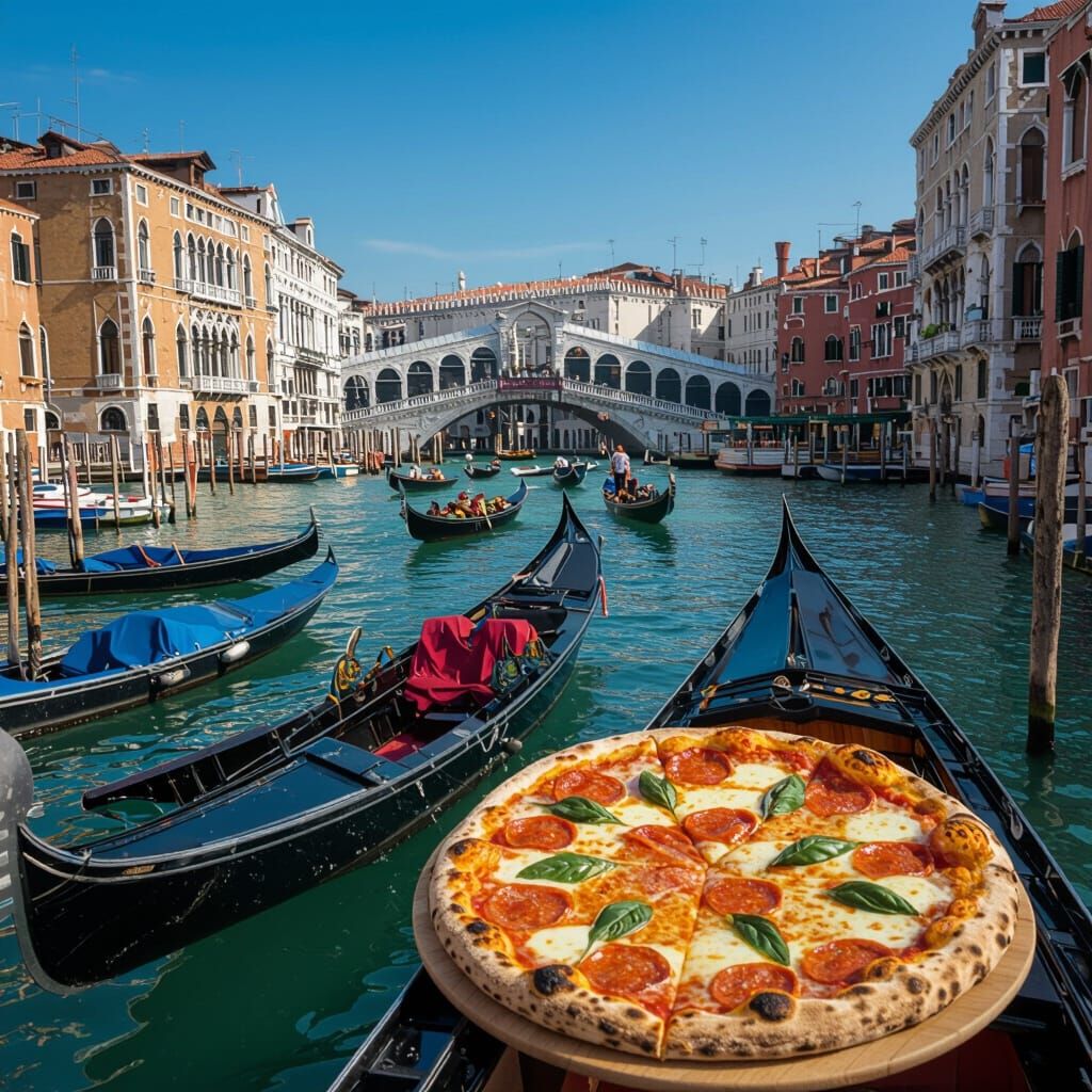 Venice Made of Pizza and Pizza Boats