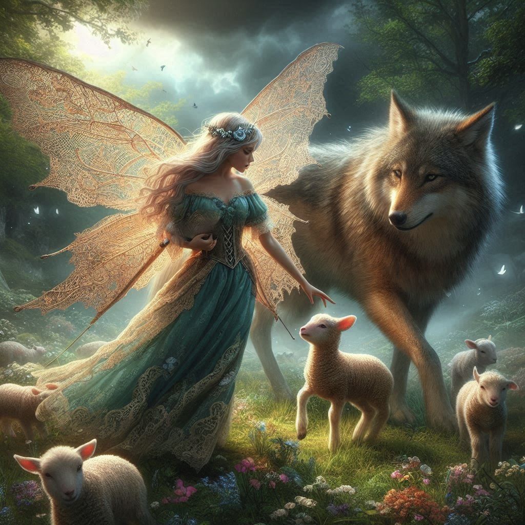 Fairy, lambs and the wolf