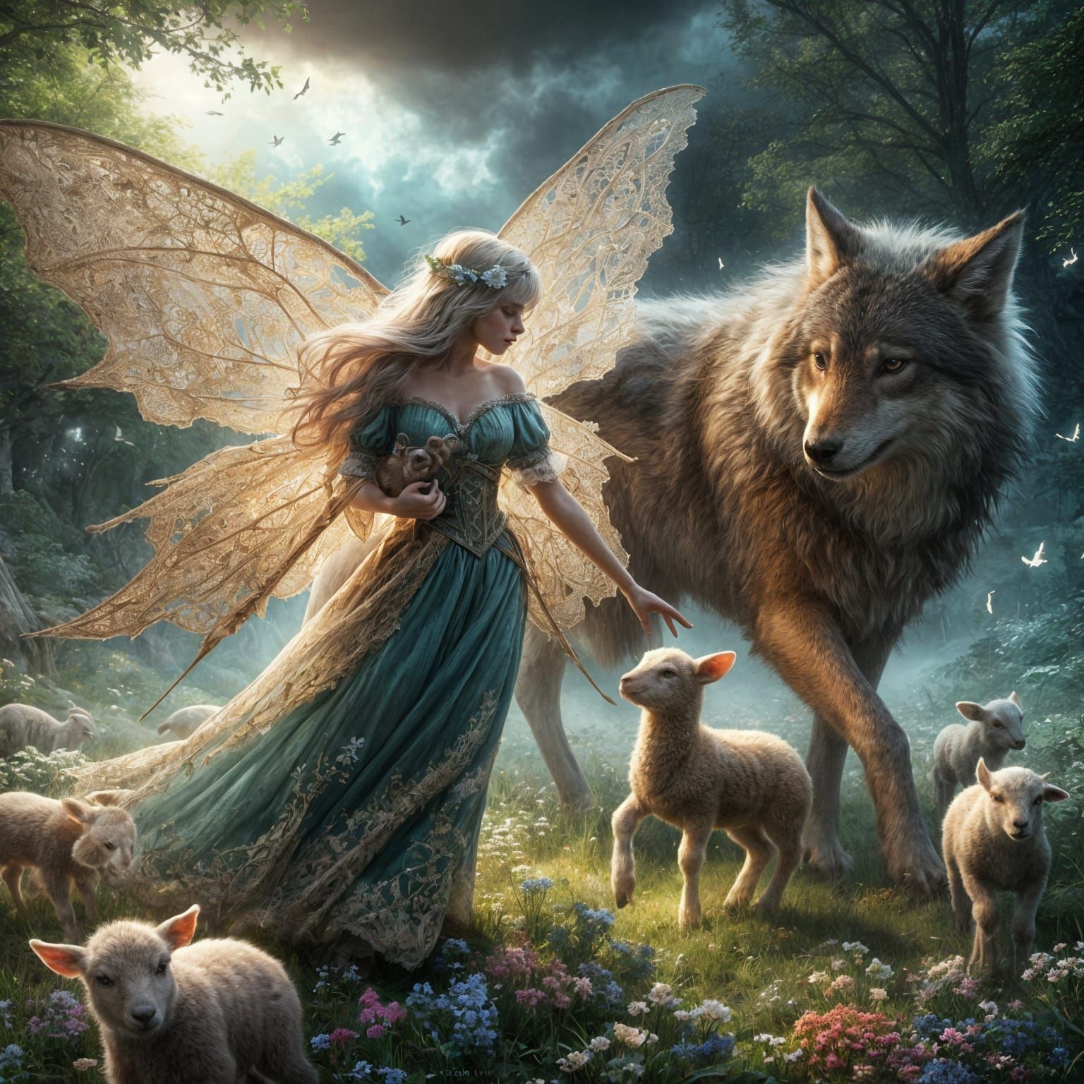 Fairy, lambs and the wolf