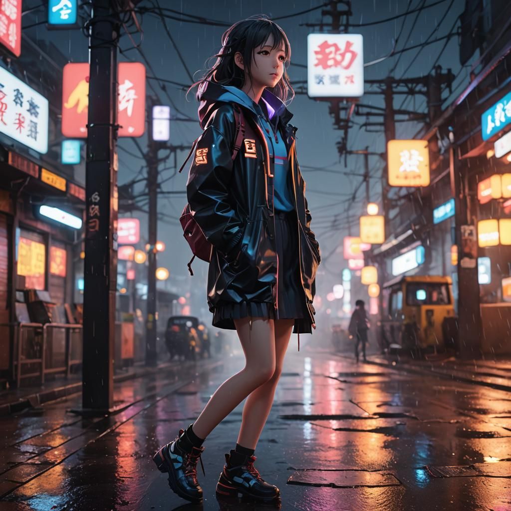 Girl at Station in 3D Anime Art Style