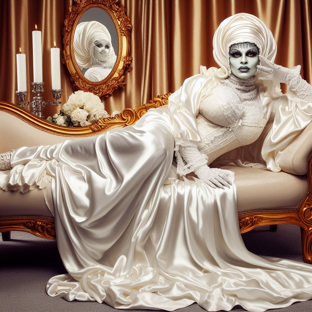 POMPÖÖS Couture. Mature White Statuesque Woman Female Reclin...