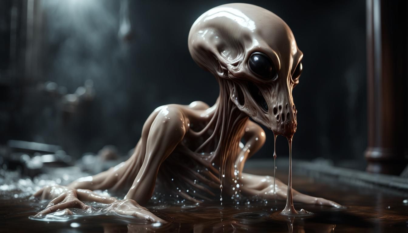 3D photorealistic final render of an epic destroyed alien le...
