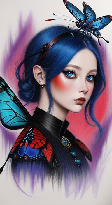 Meticulous portrait of cosmic horror dark blue eye red drago...