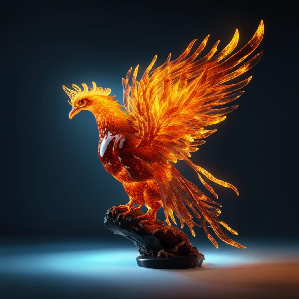 Amber sculpture of a phoenix - AI Generated Artwork - NightCafe Creator