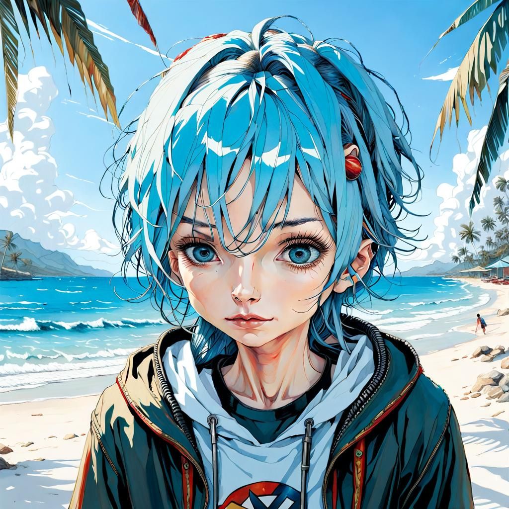 Wonder Woman's Beach Holiday: Detailed Illustration