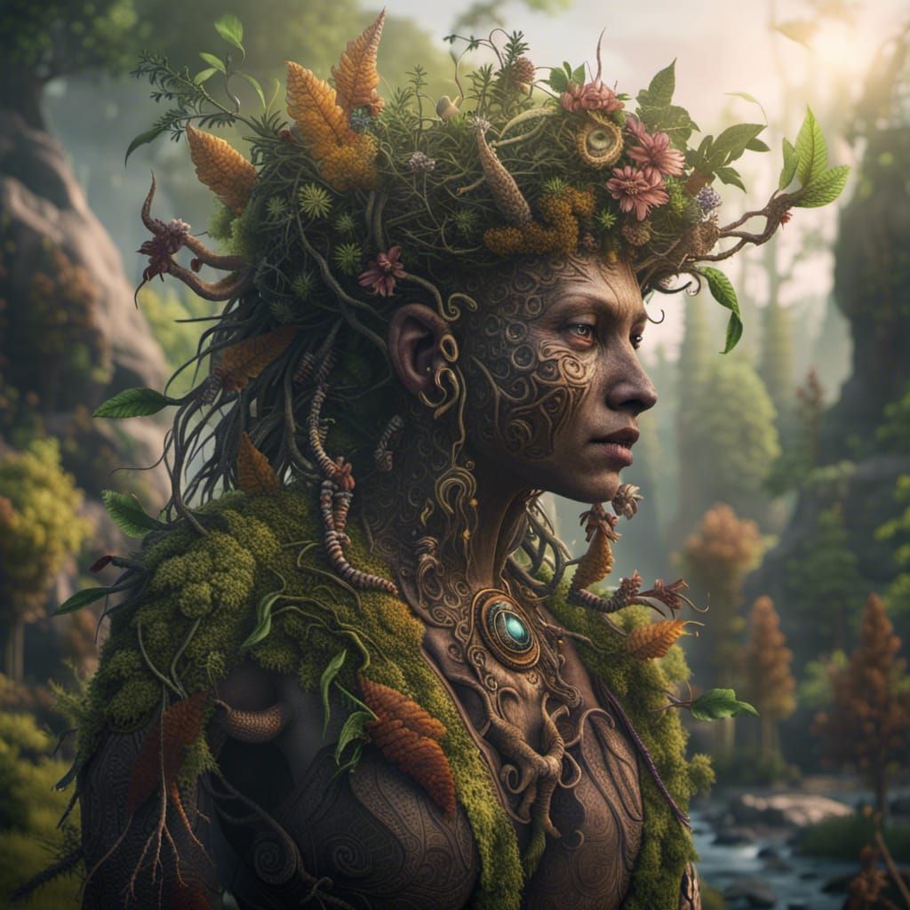 herbal root, prehistory human creature, wild soul, healing p...
