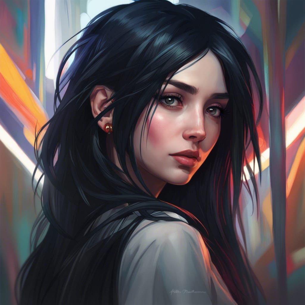 Emo Girl With Long Black Hair - Ai Generated Artwork - Nightcafe Creator