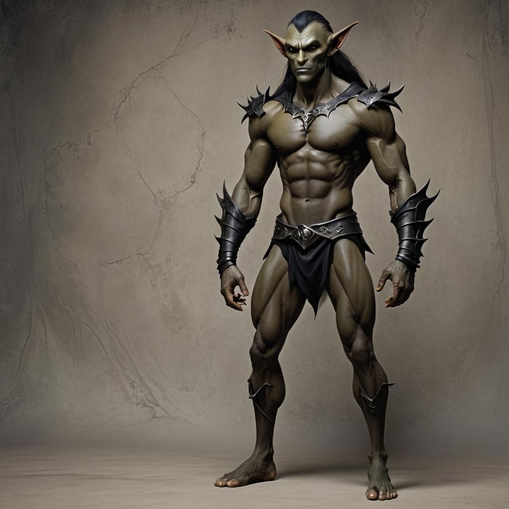 handsome romantic athletic goblin dark elf hybrid with hands...