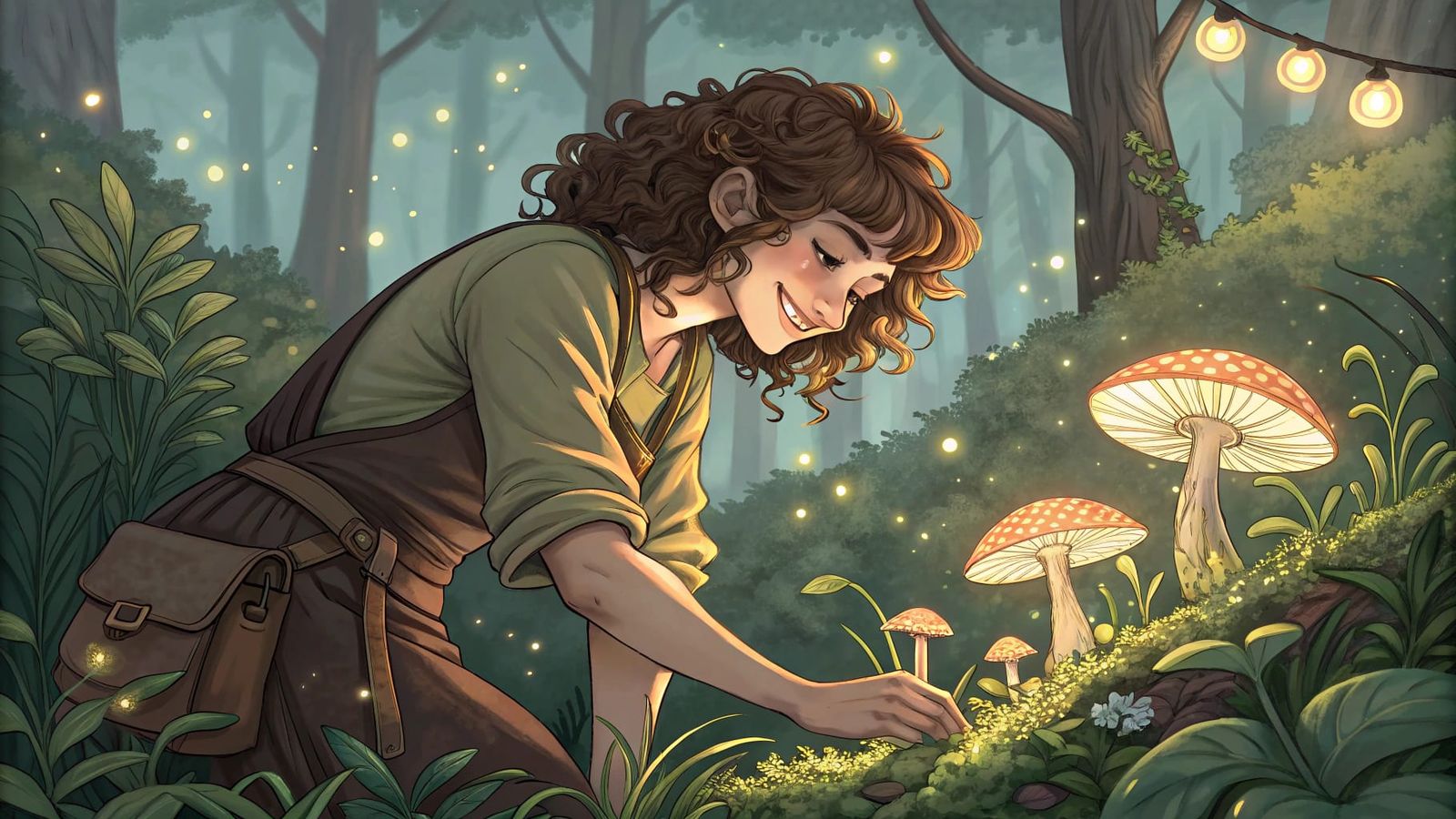 Ryza Gathers Herbs in Luminous Forest