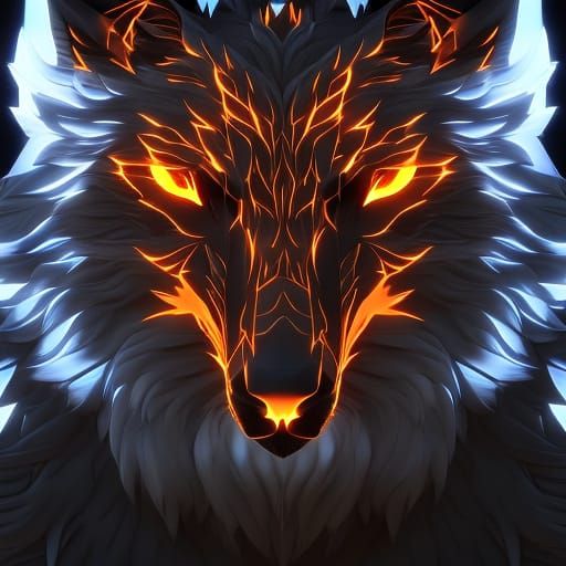 Fiery Black Wolf Portrait in Hyperdetailed Digital Art
