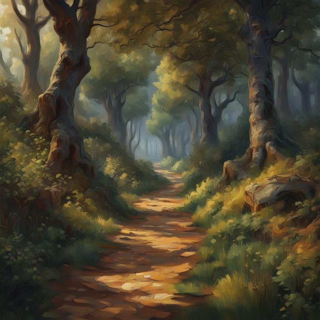 Forest path in style  of cezanne