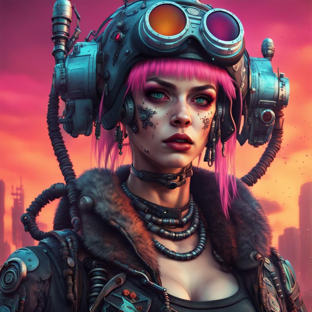 Cyberpunk Goth Tank Girl Portrait in 8K