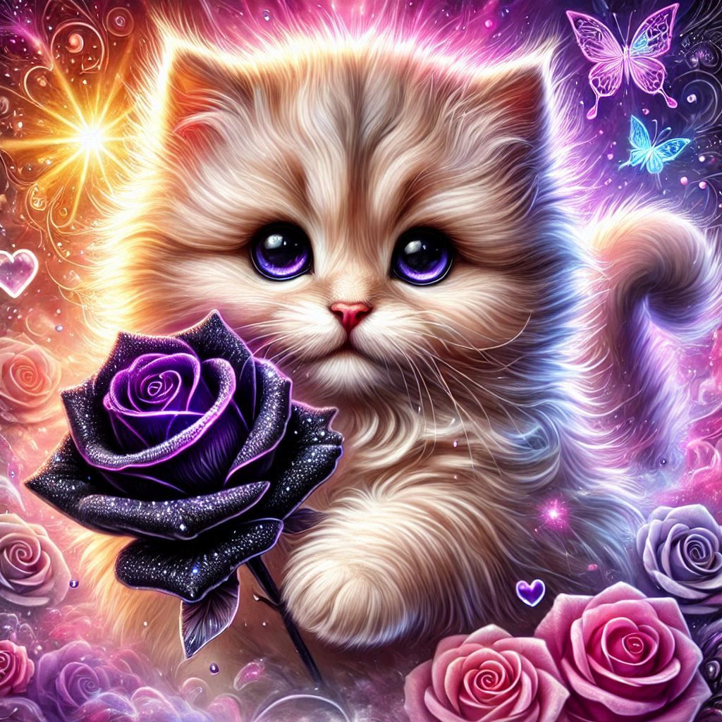 kitten and a rose