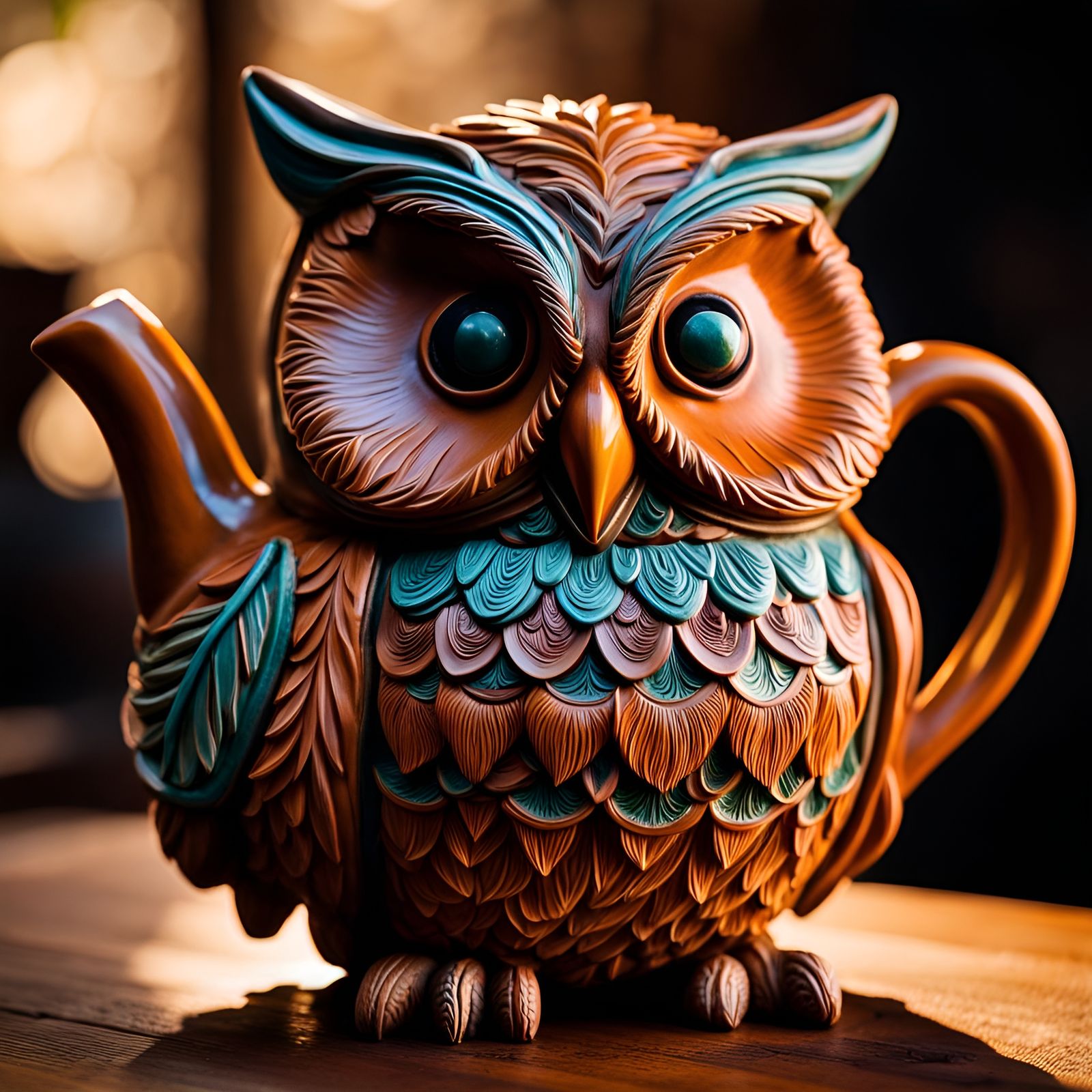 Sculpted Clay Owl Teapot