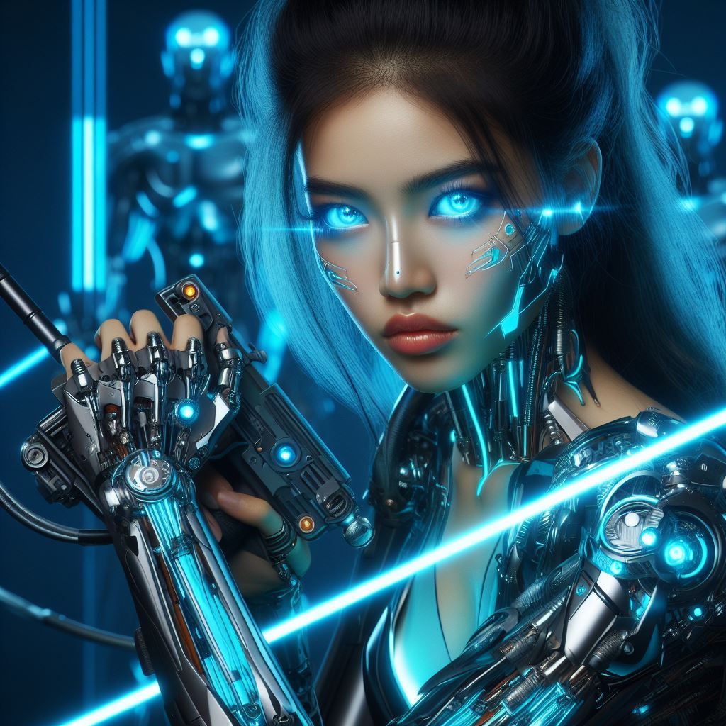 Beautiful female cyborg (blue)
