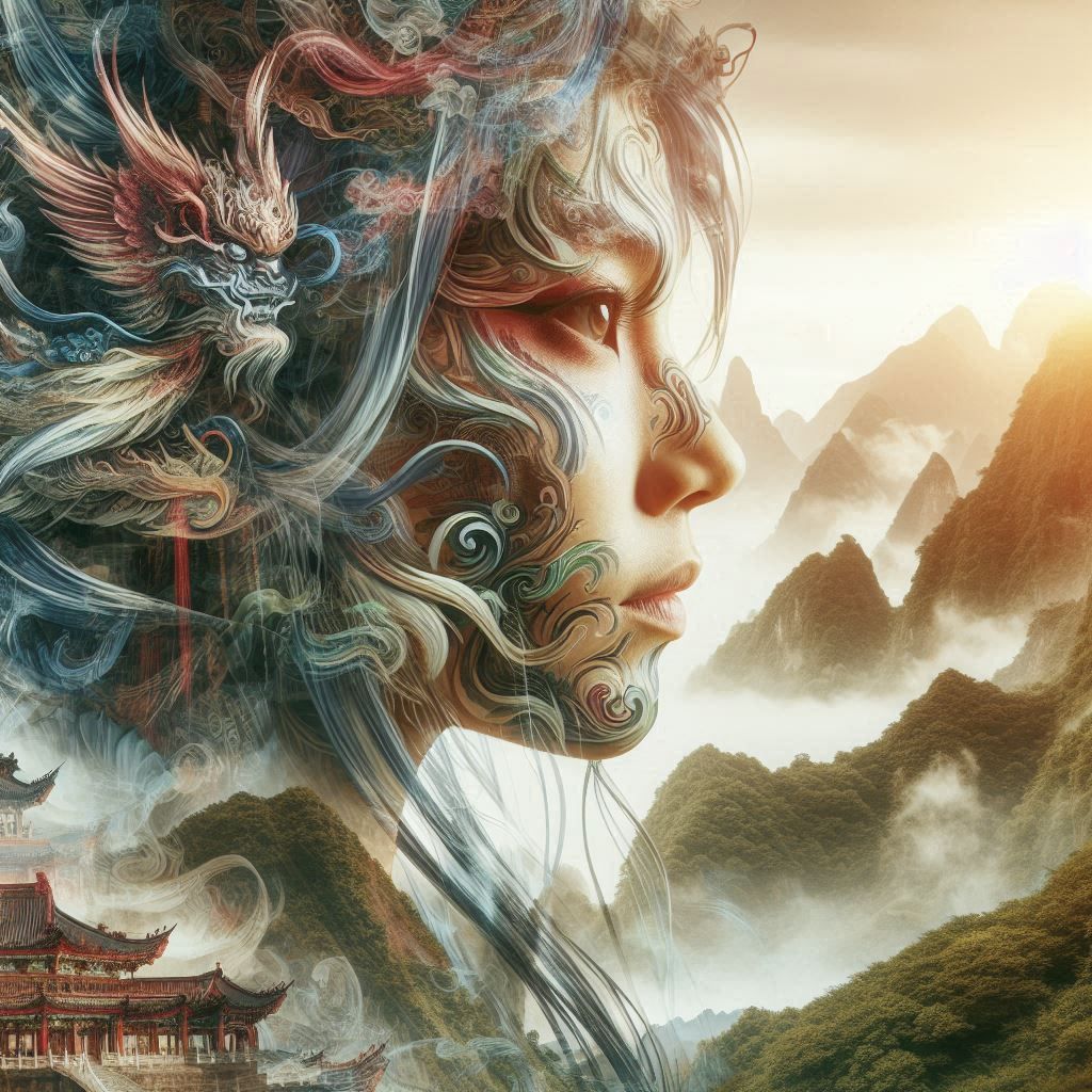 double exposure beautiful fantasy portrait landscape..