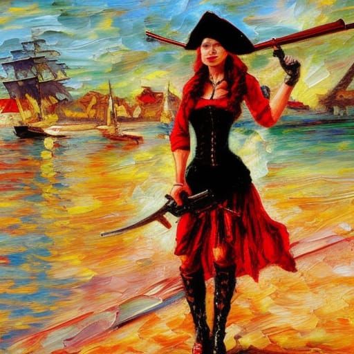 pirate woman walking on the harbour, - AI Generated Artwork - NightCafe ...