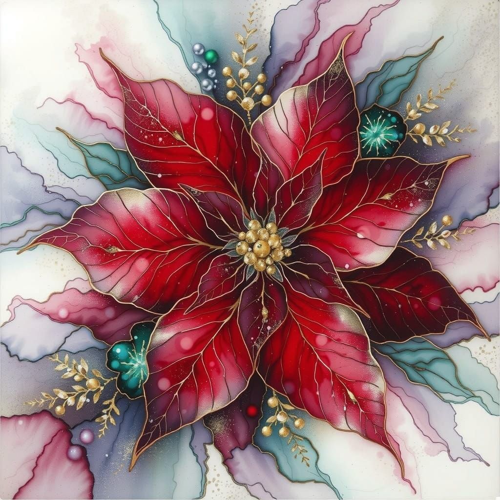 An Alcohol Ink Painting with a Poinsettia  by @RC