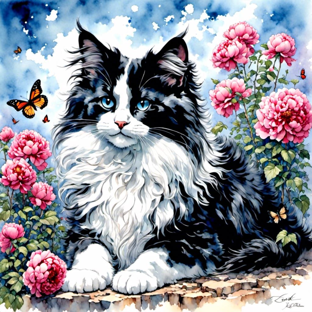 <lora:monstyle3:1.0> <lora:Soft Animals:1.0> Black and white...
