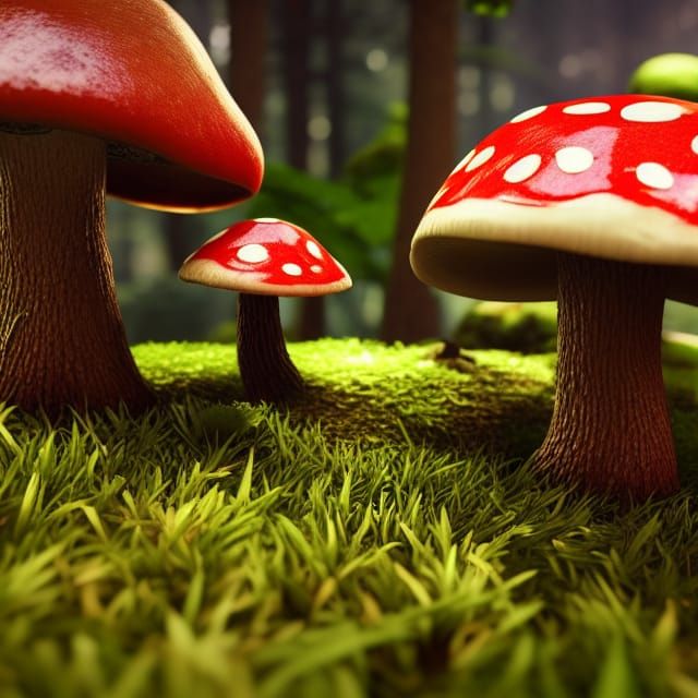 The mushrooms in the forest