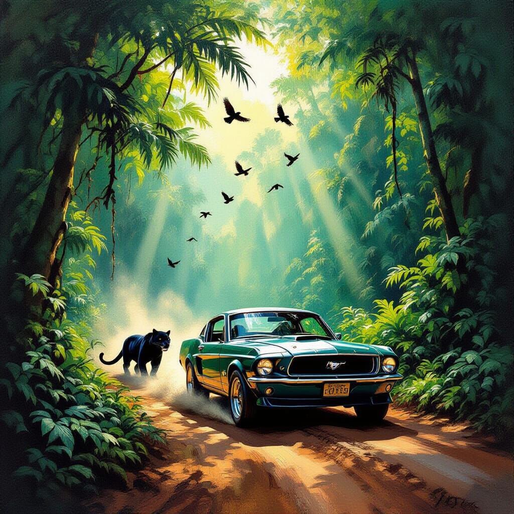 Ford Mustang Drives Through Amazon Rainforest with Black Pan...