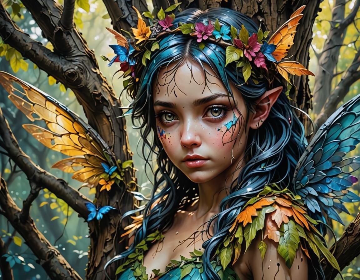 Beautiful Fairy Hiding In a Tree  by @Tara2