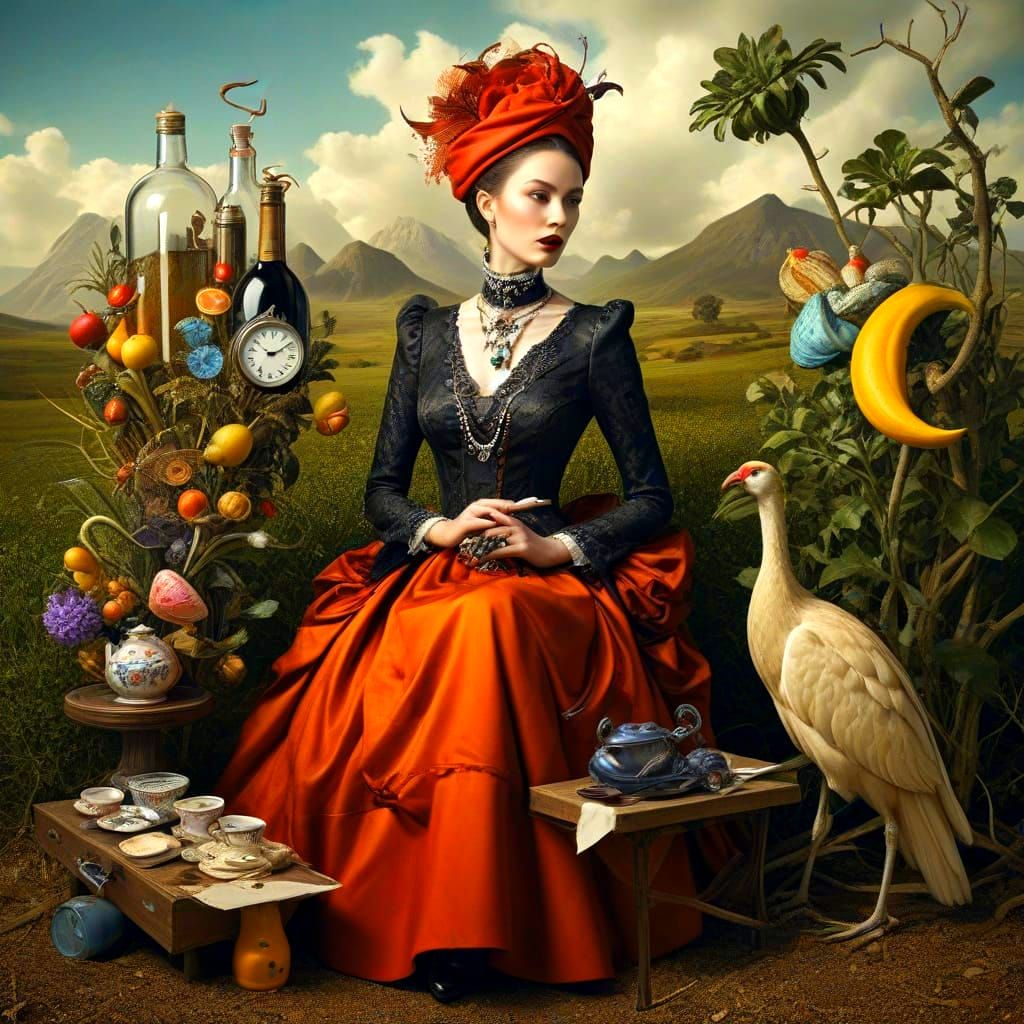 Bizarre Hyperrealistic Still Life in Surreal Landscape