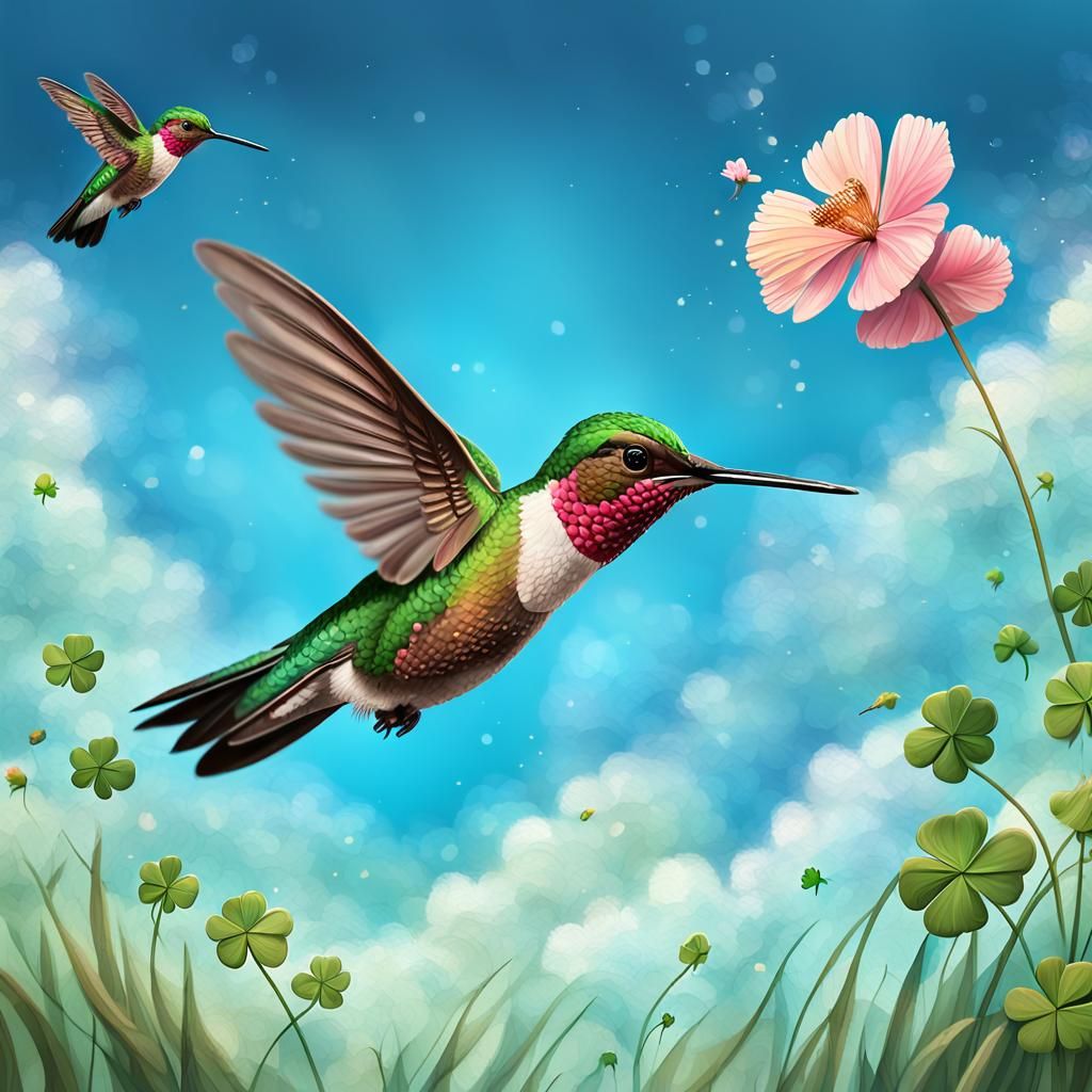 A hyper-realistic digital artwork of an adorable cute Hummin...
