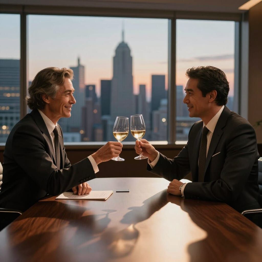Wealthy Business Partners Toasting in Luxury Office