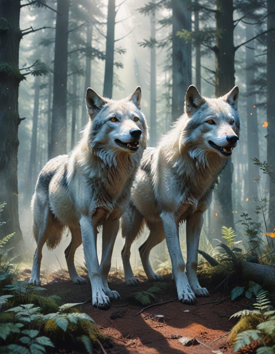 Wolves in Forest: Delicate Watercolor Art