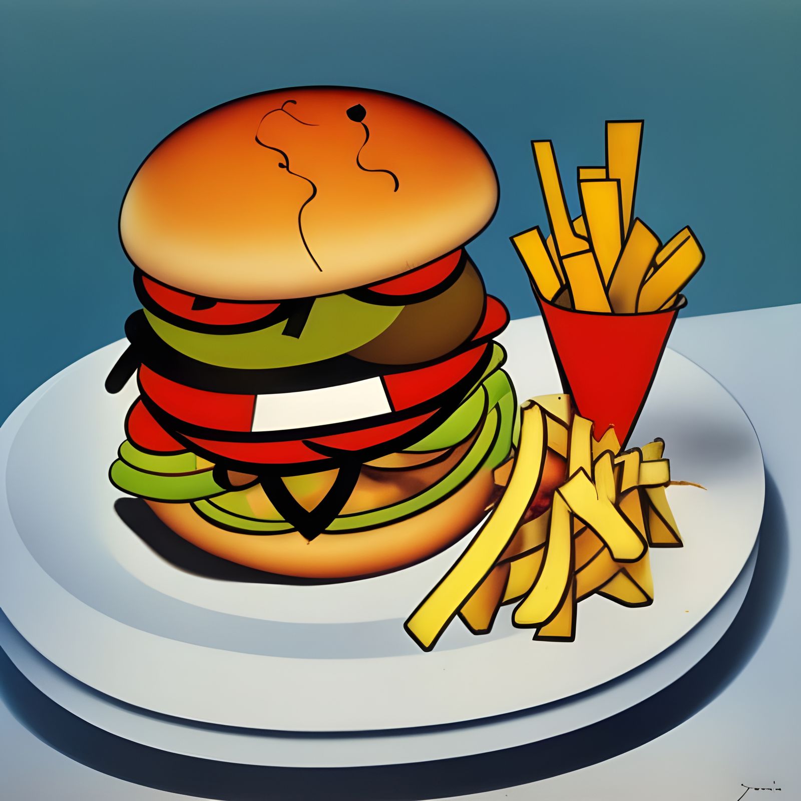 Hamburger and fries by Joan Miro