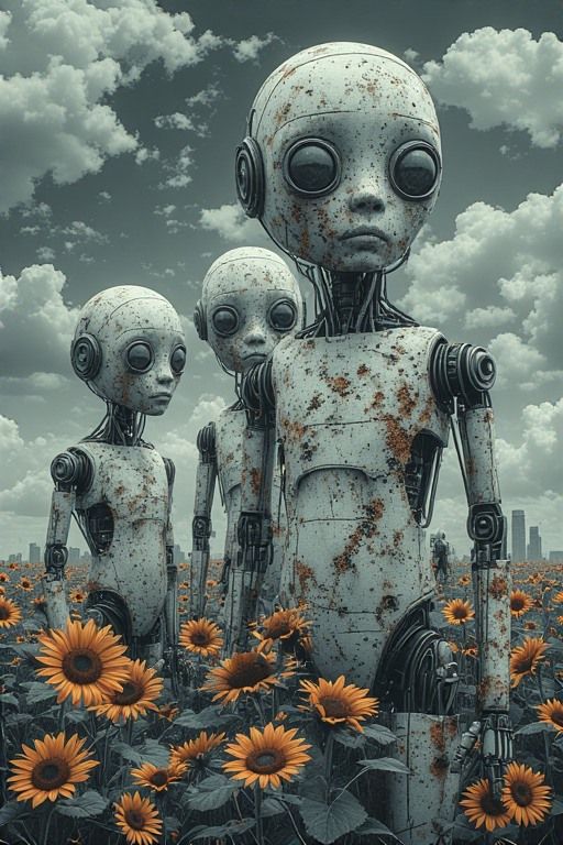 Artificial mecanical sunflowers memories - robot's series