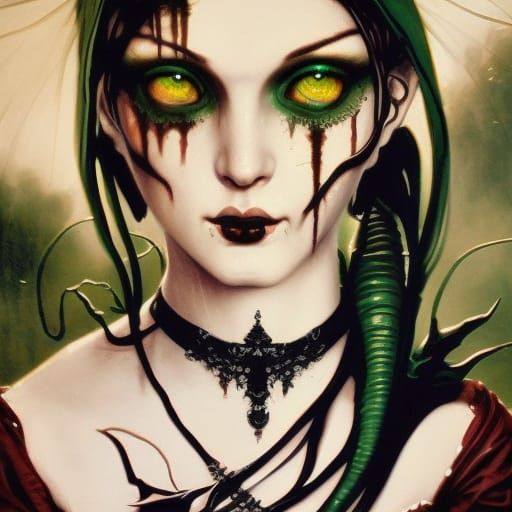 Gothic bride with green eyes portrait romantic - AI Generated Artwork ...