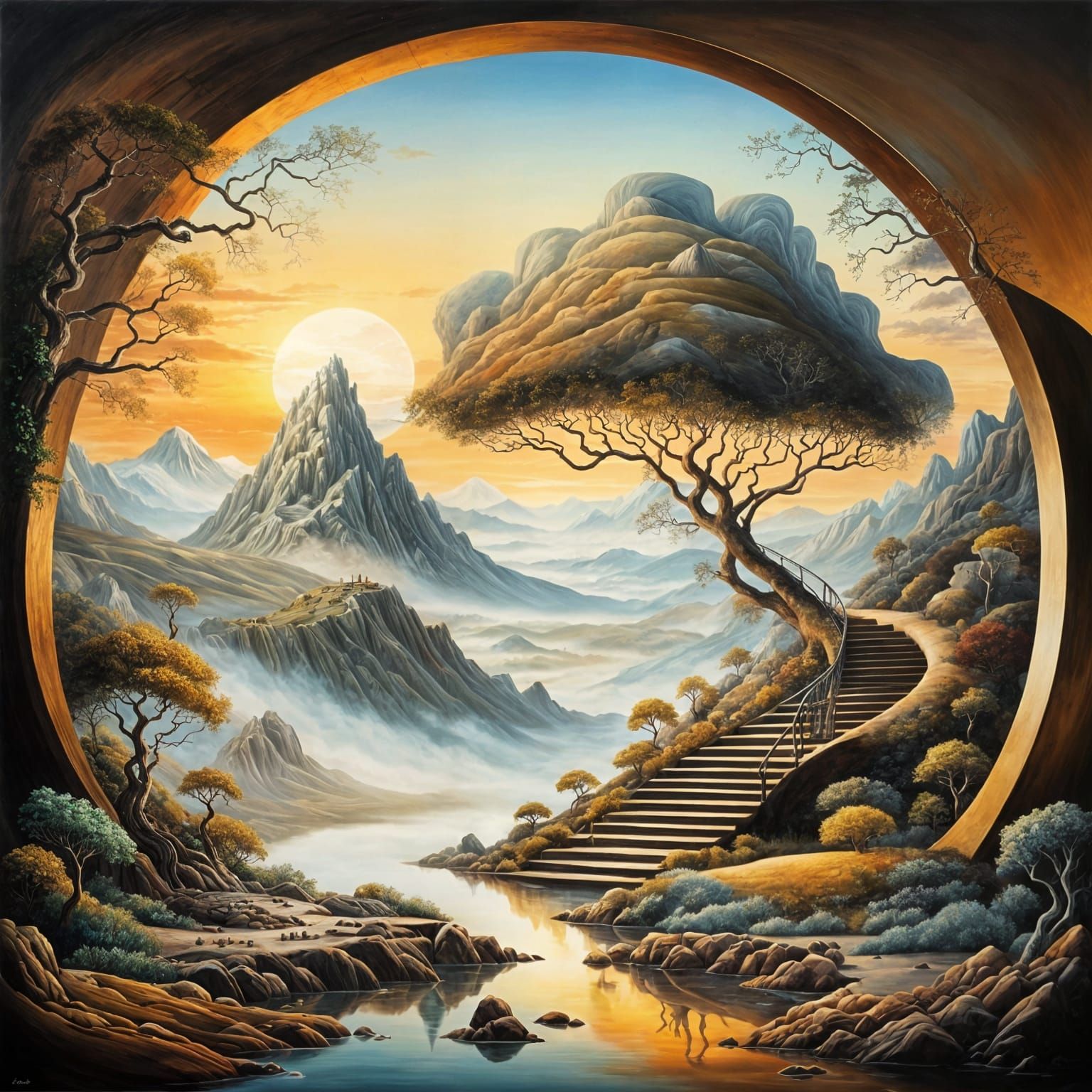 A staircase to serenity, painted in whispers of light.