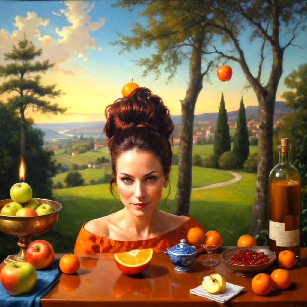 Charming Woman with Orange, Hyperrealistic Portrait