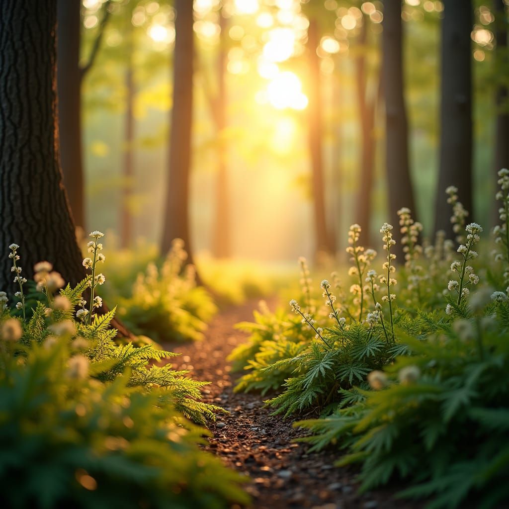 Ethereal Forest with Golden Hour Lighting