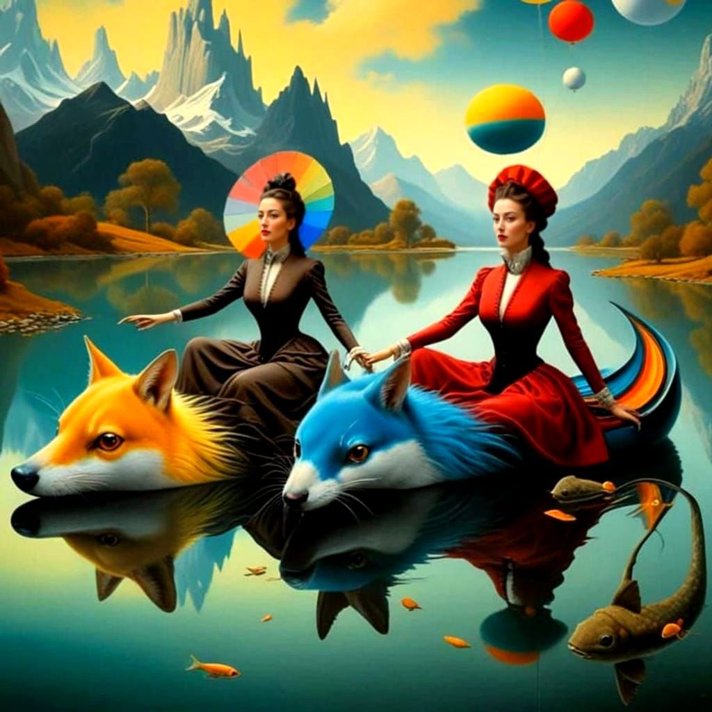 Ethereal Women in Vibrant Surrealist Landscapes