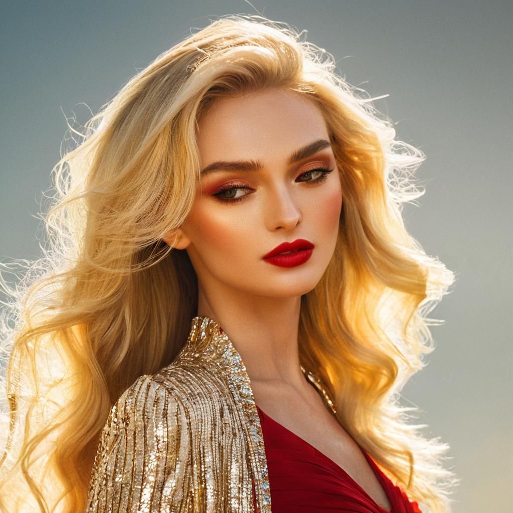 Glamorous Blonde Bombshell on the Beach at Golden Hour