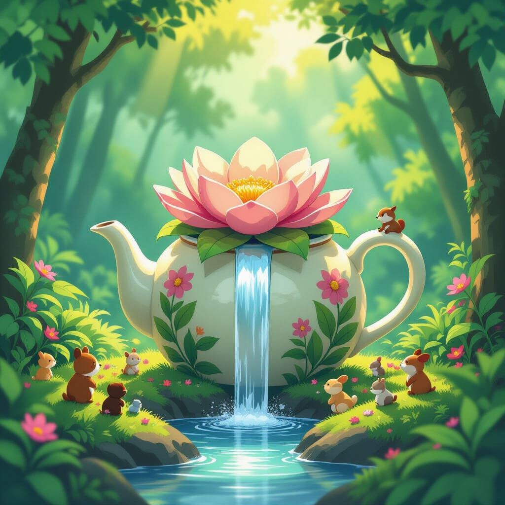 Tropical Flower Teapot Waterfall in Lush Jungle