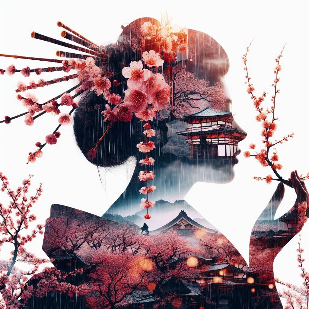 double exposure beautiful fantasy DALL-E 3 portrait landscap...
