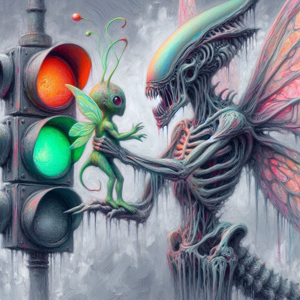 Alien fairies with traffic light