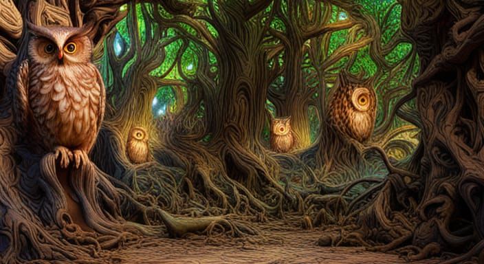 Совиный лес - AI Generated Artwork - NightCafe Creator