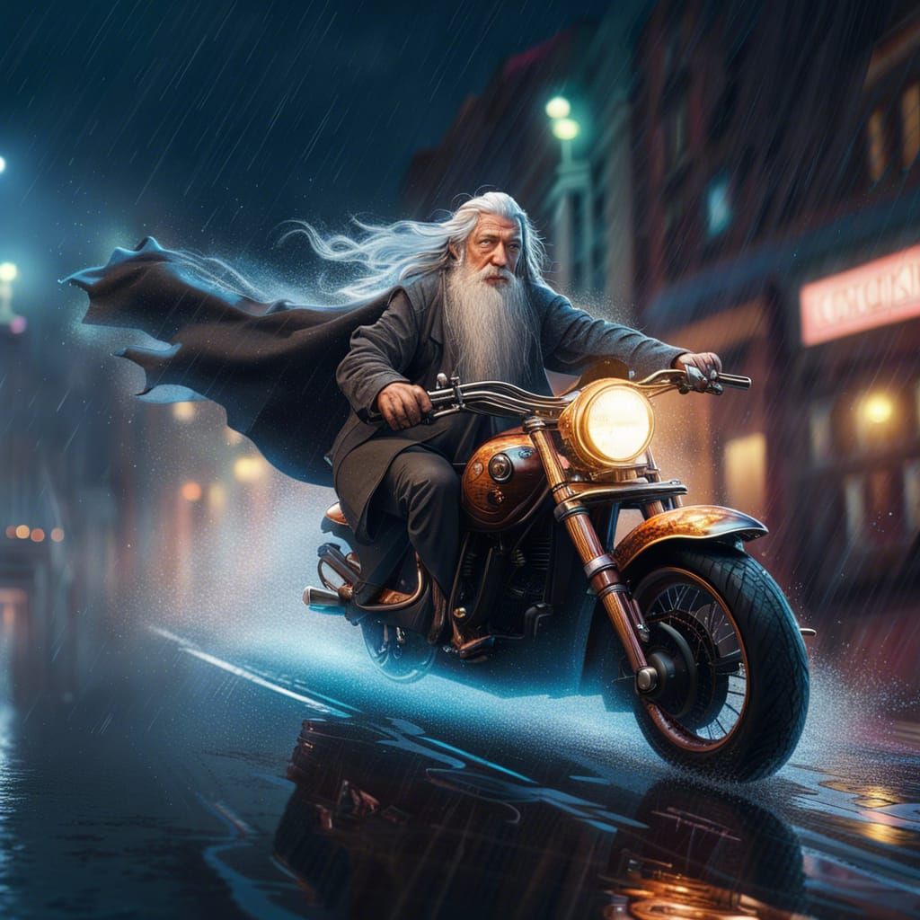 Gandalf Riding a Motorbike