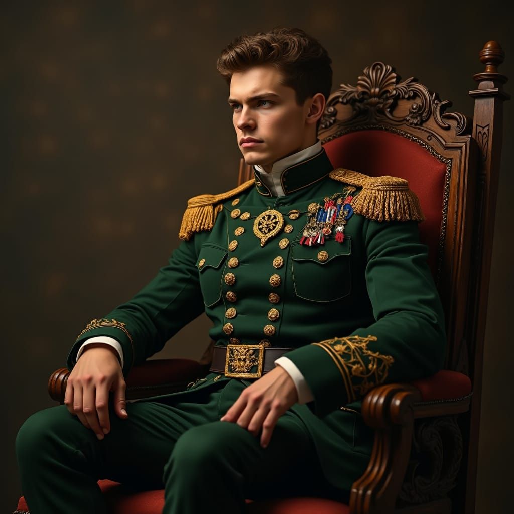 Regal Young Man in Military Jacket Portrait