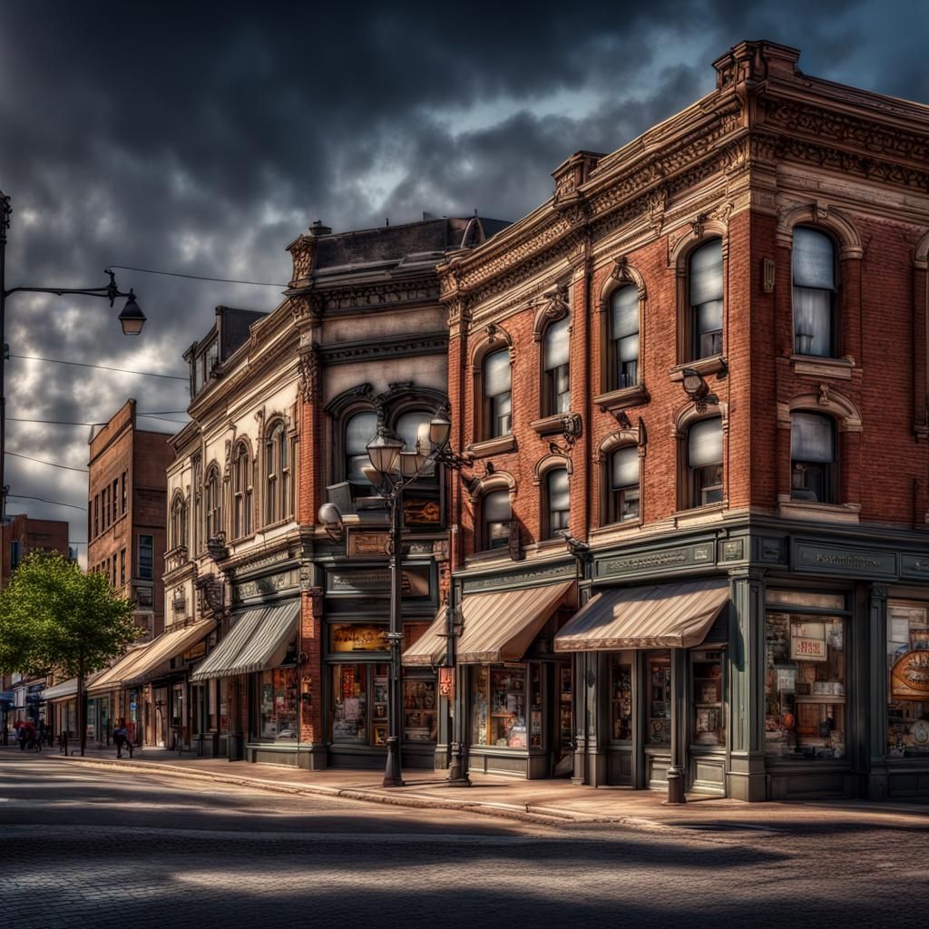 City Street Corner with Storefronts