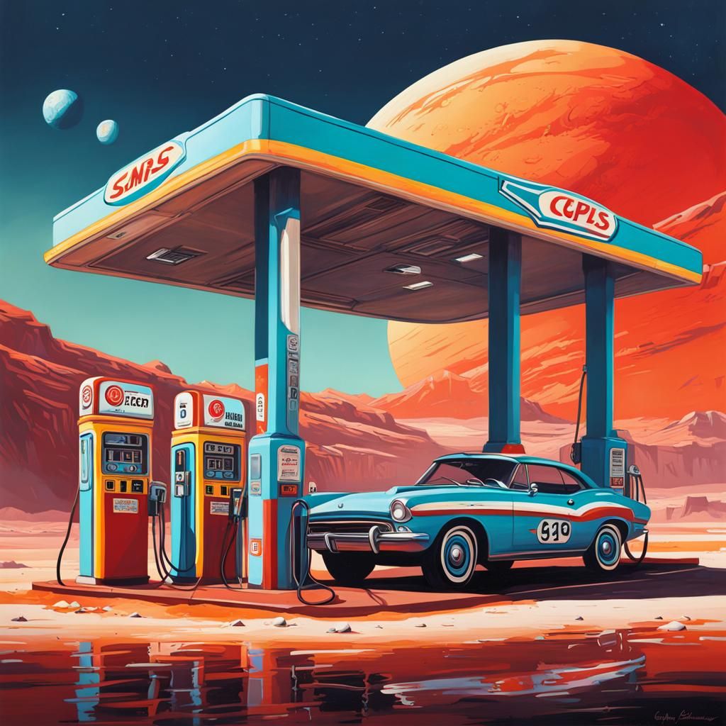 Retro gas station on Mars