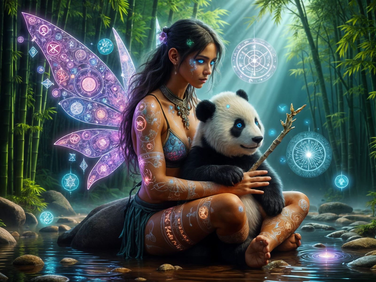 <lora:FiosRuneMagic:1.0> Keiko and her Panda Friend Mia